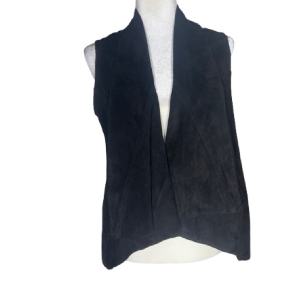 Elegant Black Women's Open Front Sleeveless Leather Vest Small